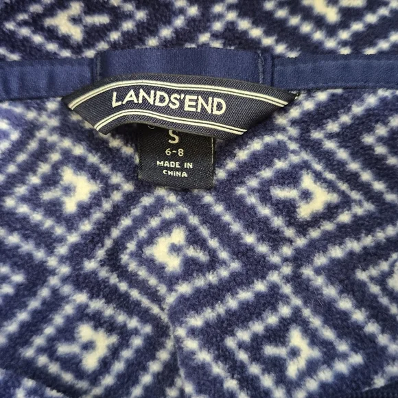 Lands' End Blue Geometric Fair Isle Fleece Pullover Preppy Winter Chic Sz.Small - Picture 10 of 14
